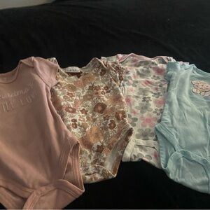 Gerber Baby One-Piece Bodysuit Set - Pink, Brown Floral, Gray Floral, Light Blue